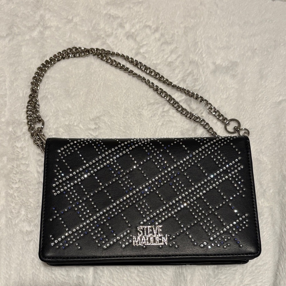 Steve Madden Black and Silver Studded Clutch